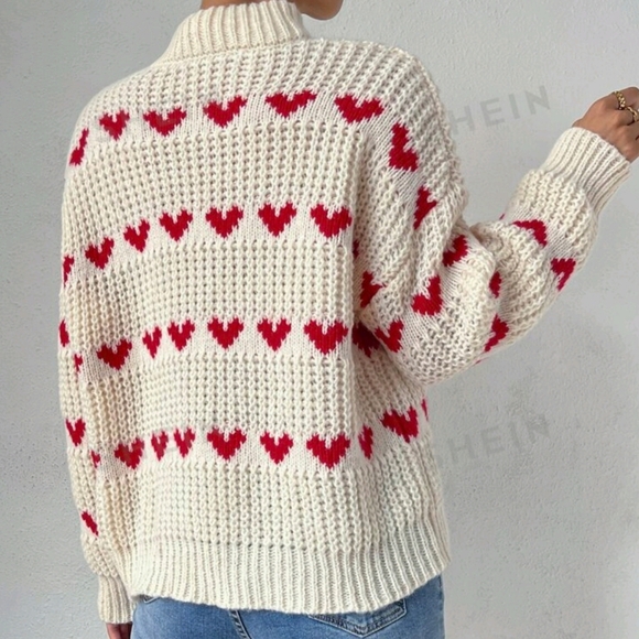 SHEIN MOOSTA Heart Pattern Drop Shoulder Sweater Size (4) Small - Picture 3 of 3